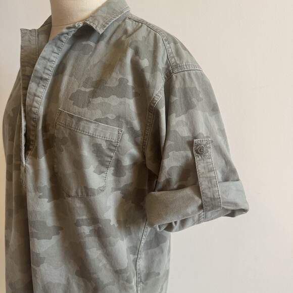ATM Anthony Thomas Melillo Shirt Dress S Camo Pockets Stretch Cotton Military - Picture 7 of 15